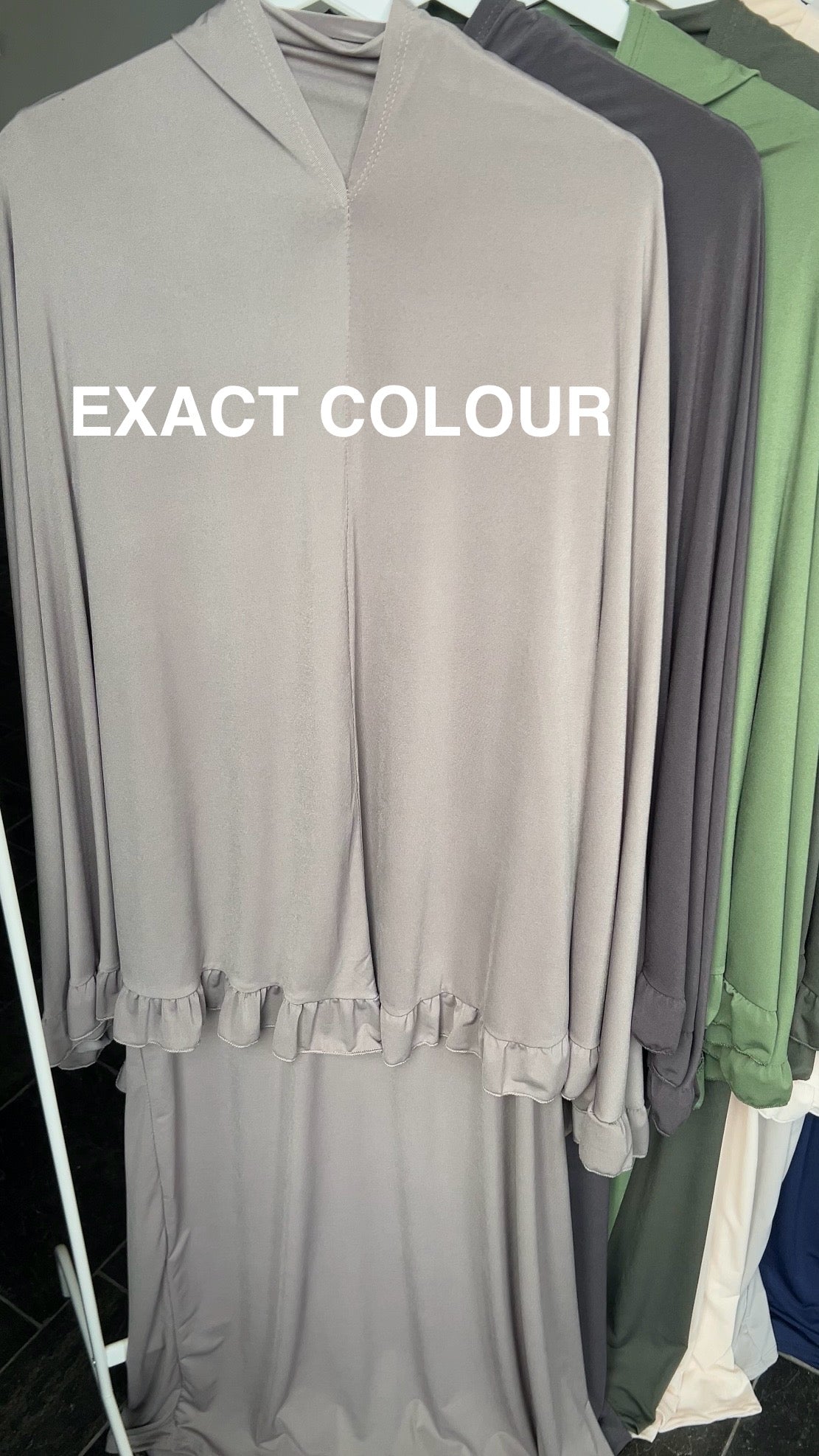 RUFFLE ABAYA KHIMAR SET TAUPE