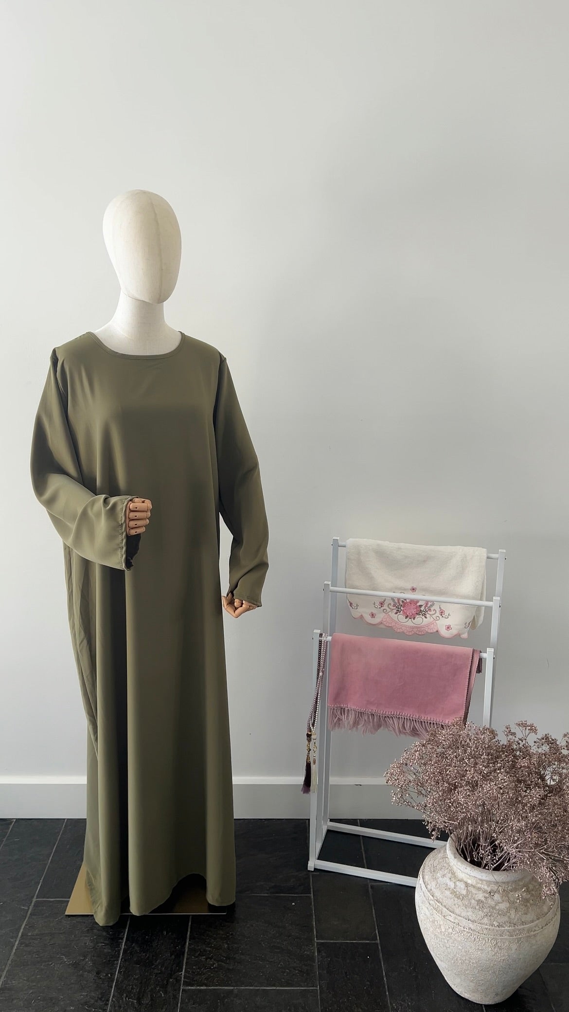 LACE ABAYA KHIMAR SET OLIVE GREEN