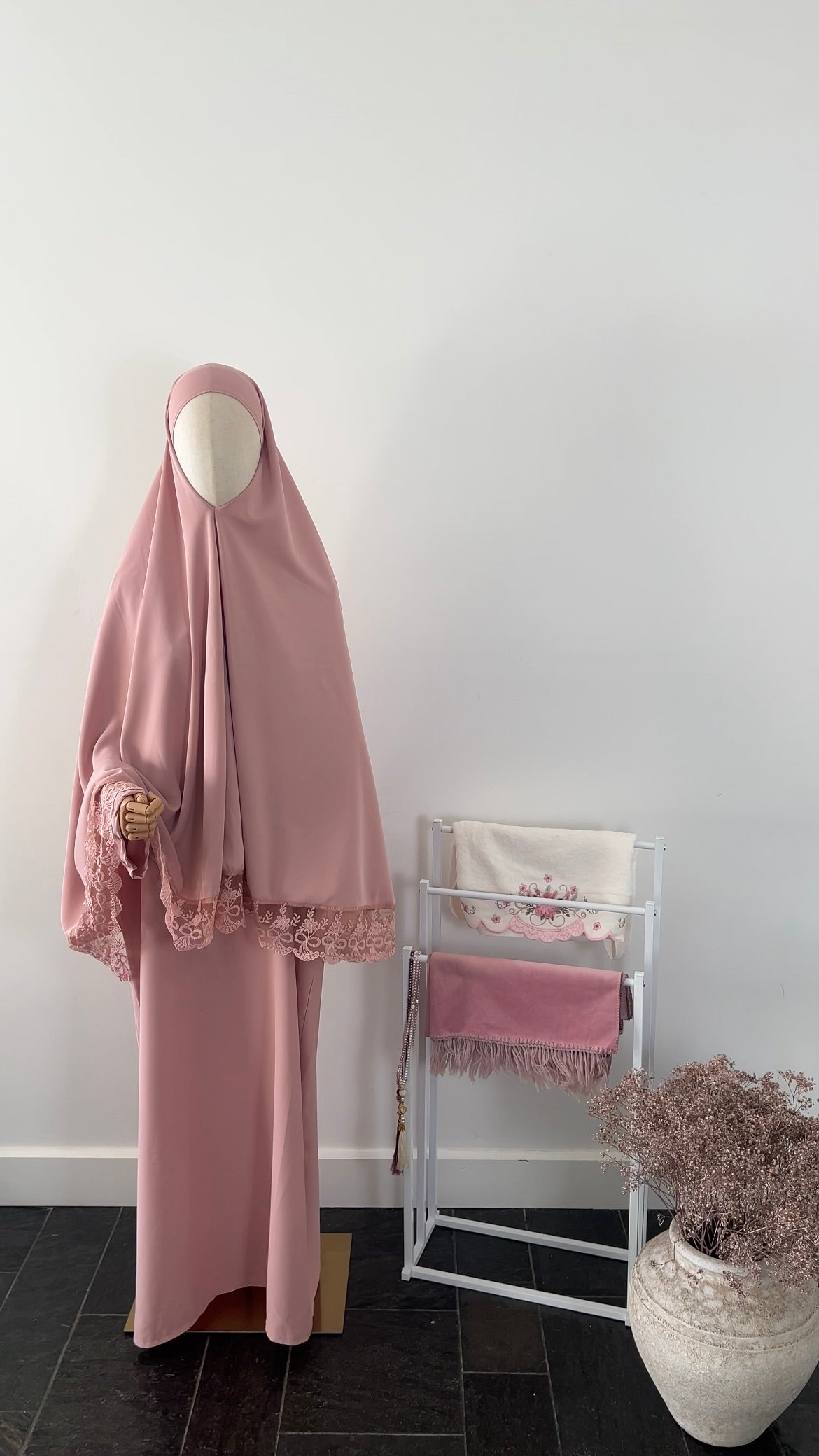 LACE ABAYA KHIMAR SET PINK