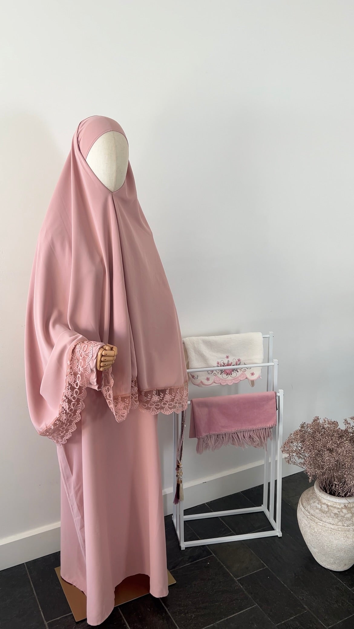 LACE ABAYA KHIMAR SET PINK