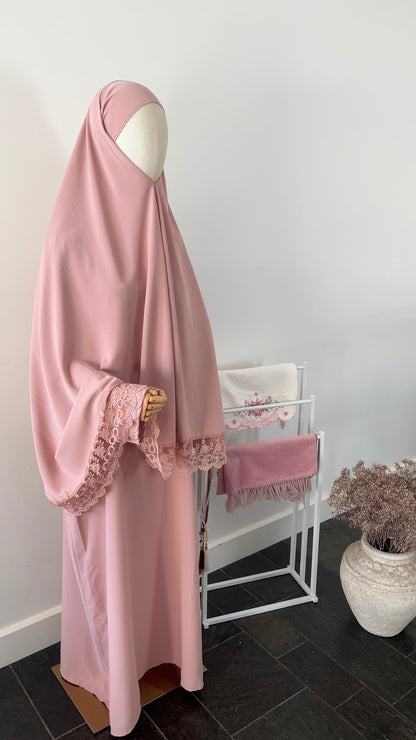 LACE ABAYA KHIMAR SET PINK