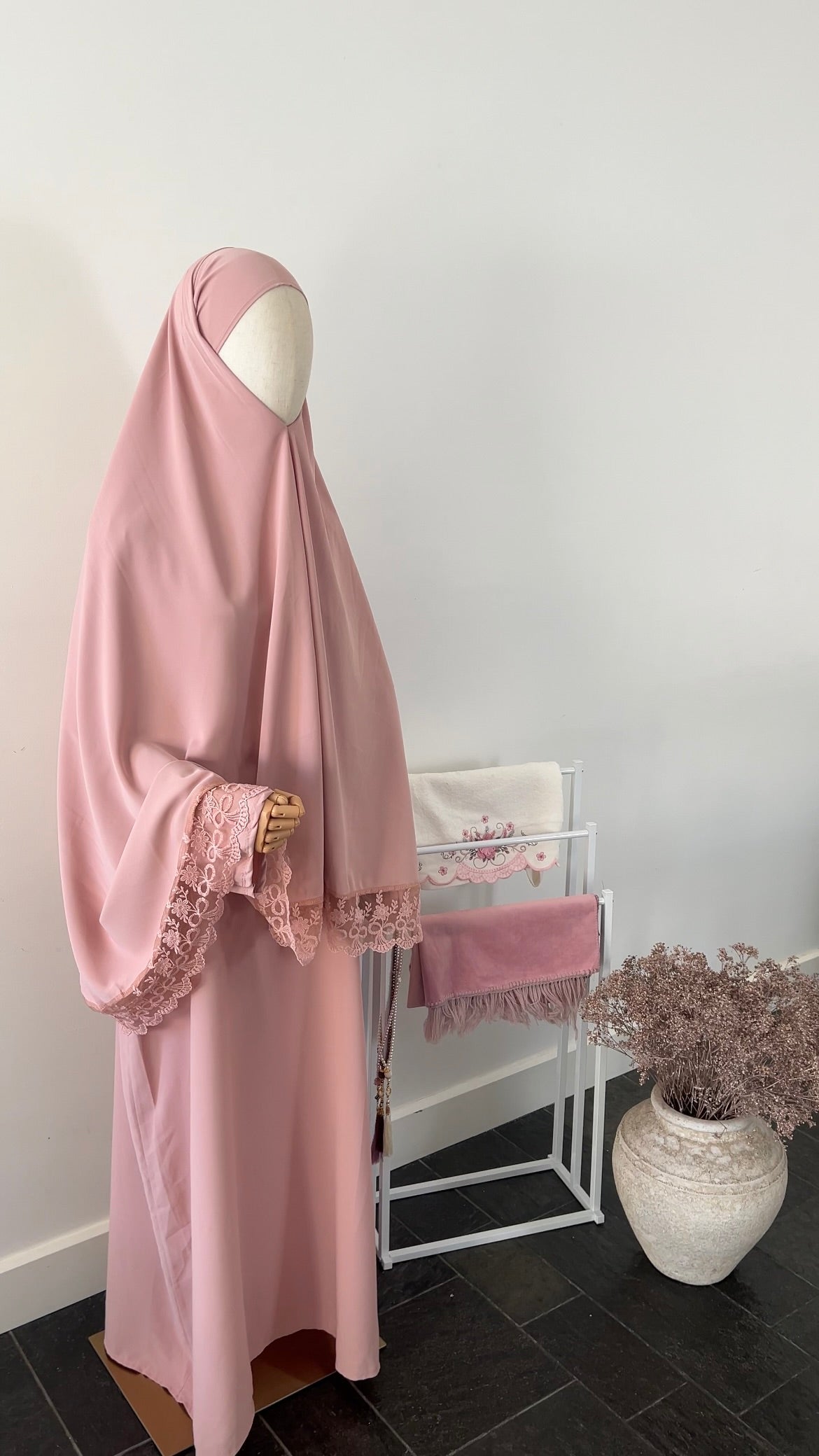 LACE ABAYA KHIMAR SET PINK