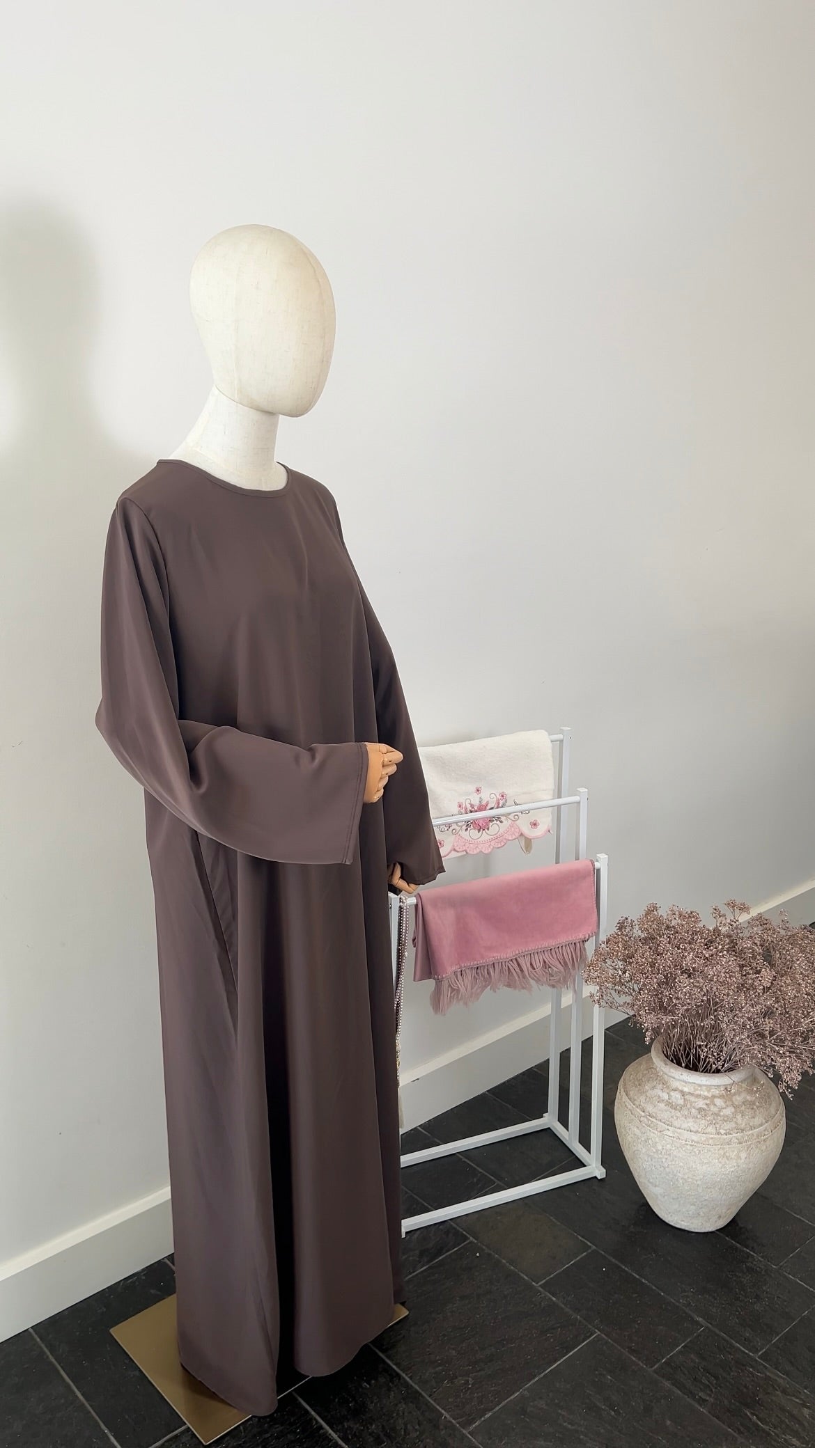 LACE ABAYA KHIMAR SET BROWN
