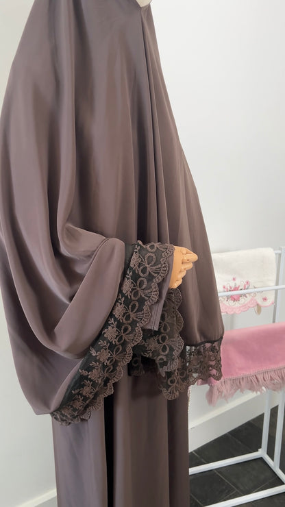 LACE ABAYA KHIMAR SET BROWN