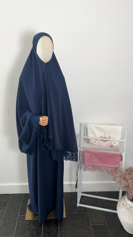 LACE ABAYA KHIMAR SET NAVY
