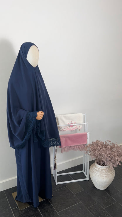 LACE ABAYA KHIMAR SET NAVY