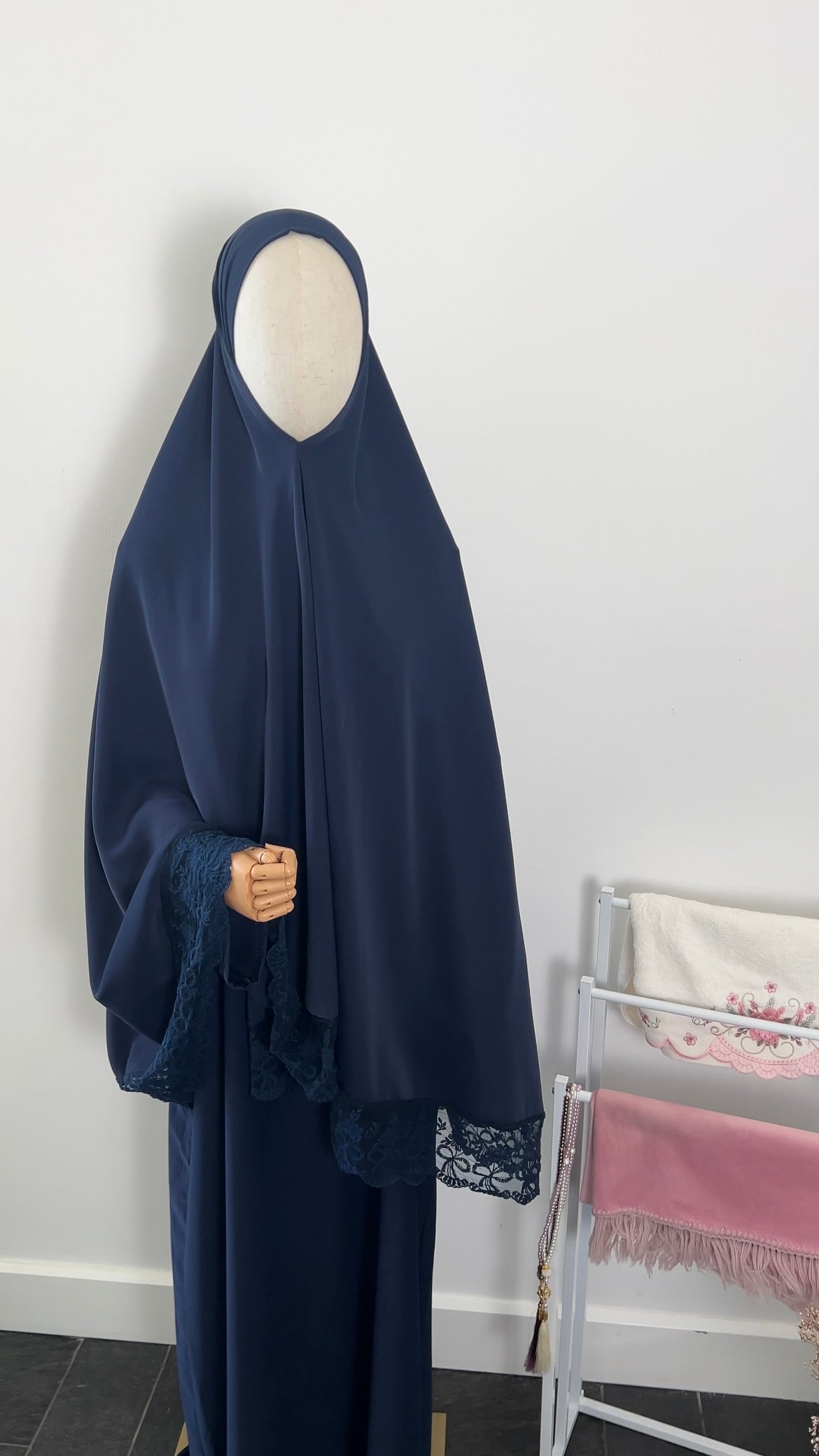 LACE ABAYA KHIMAR SET NAVY