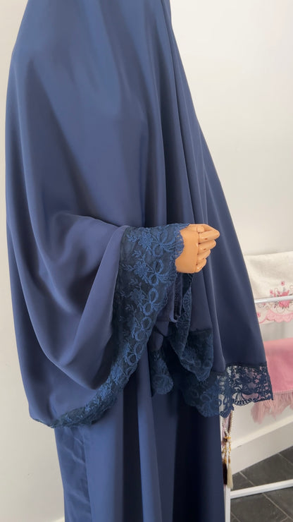 LACE ABAYA KHIMAR SET NAVY