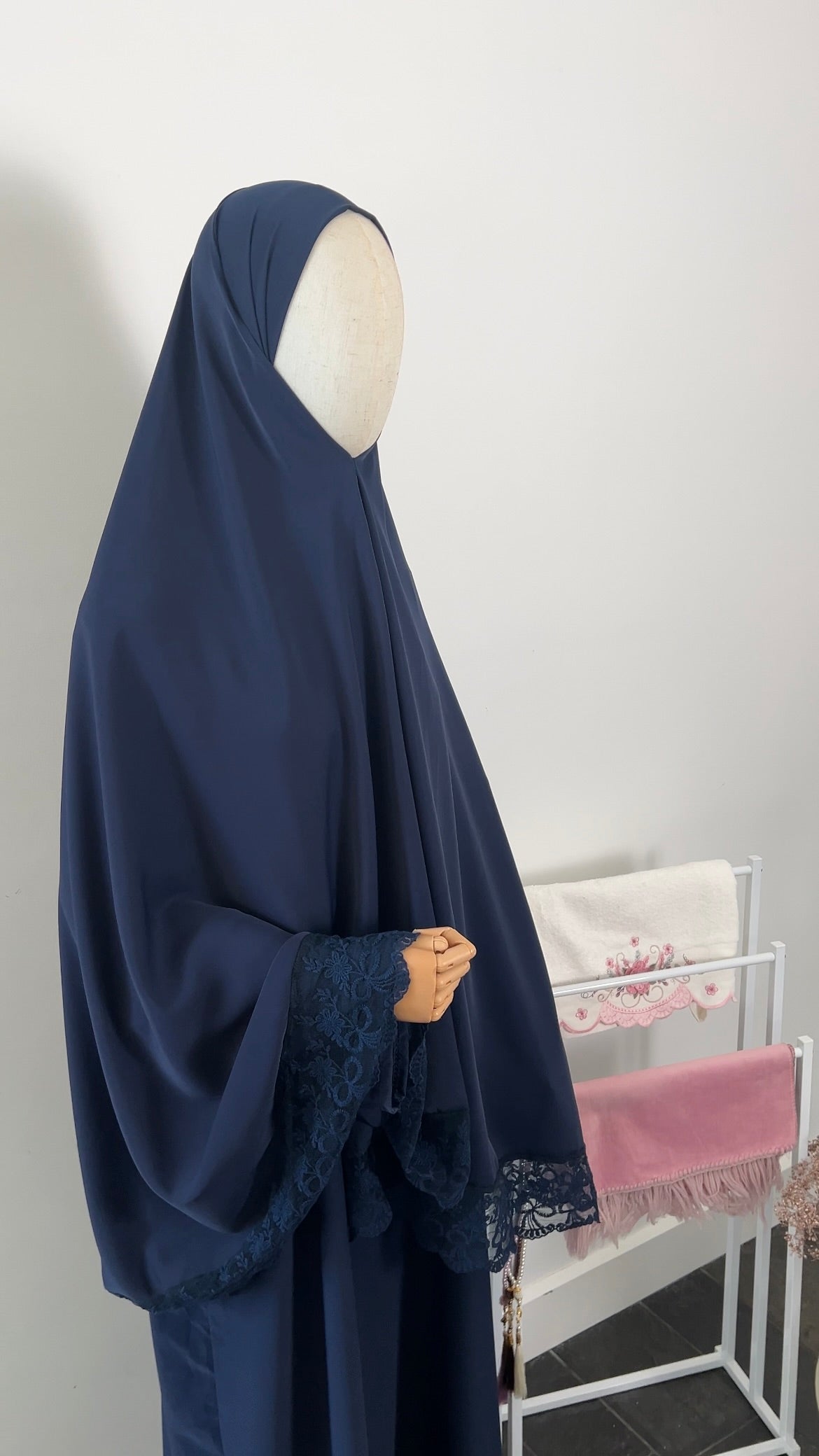 LACE ABAYA KHIMAR SET NAVY