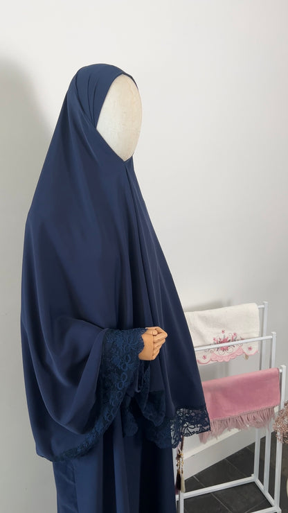 LACE ABAYA KHIMAR SET NAVY
