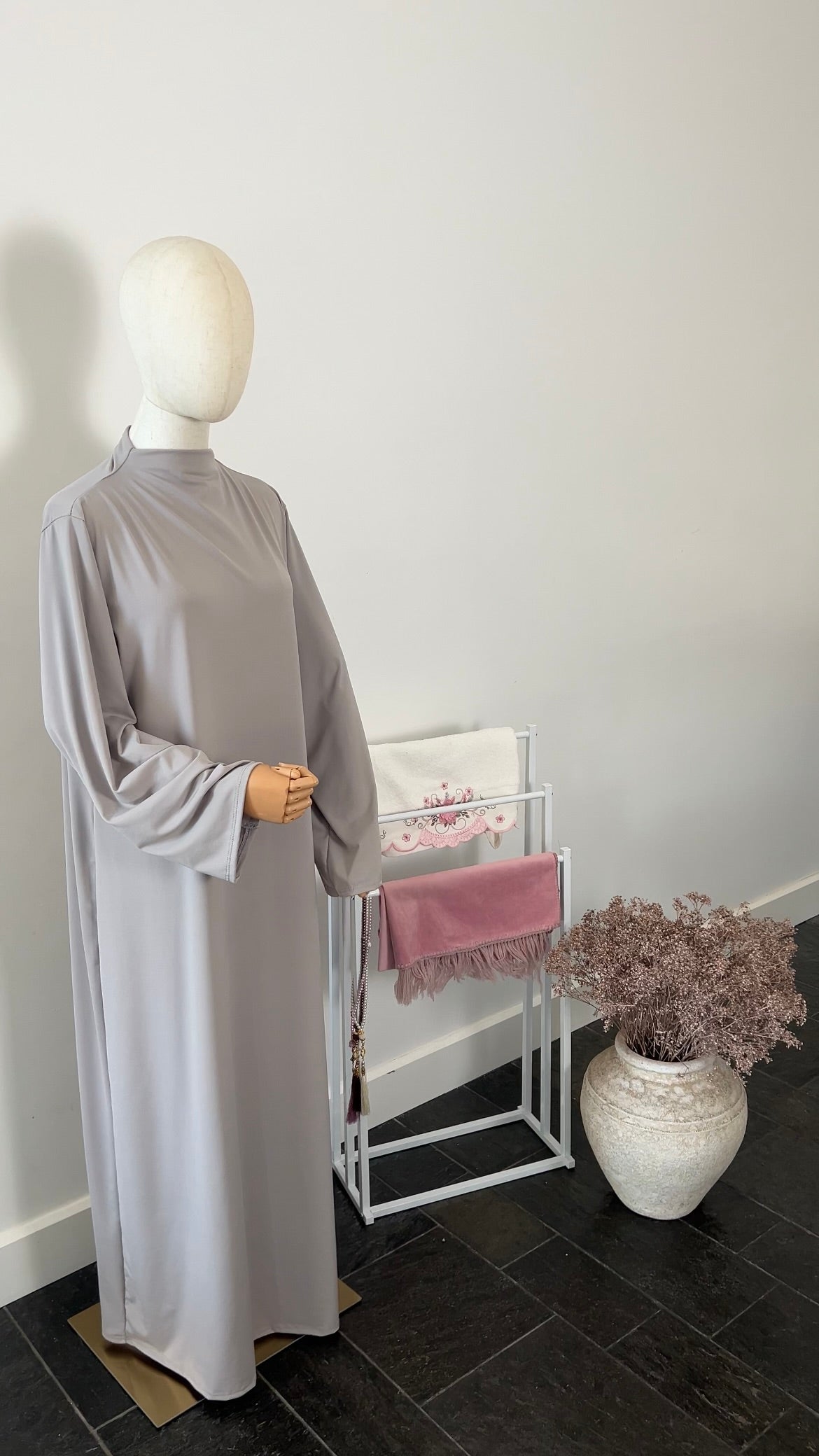 RUFFLE ABAYA KHIMAR SET LIGHT TAUPE