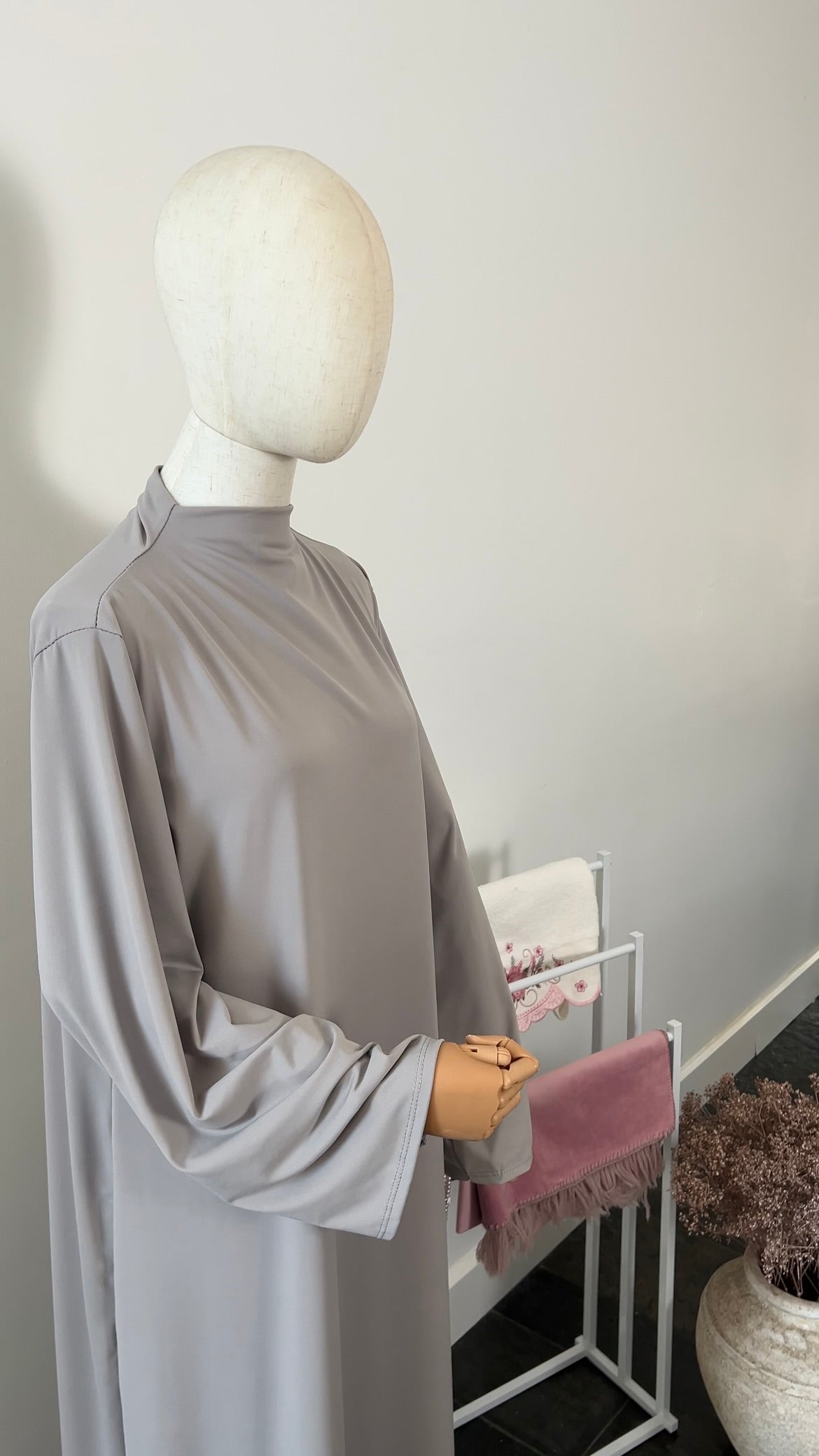 RUFFLE ABAYA KHIMAR SET LIGHT TAUPE
