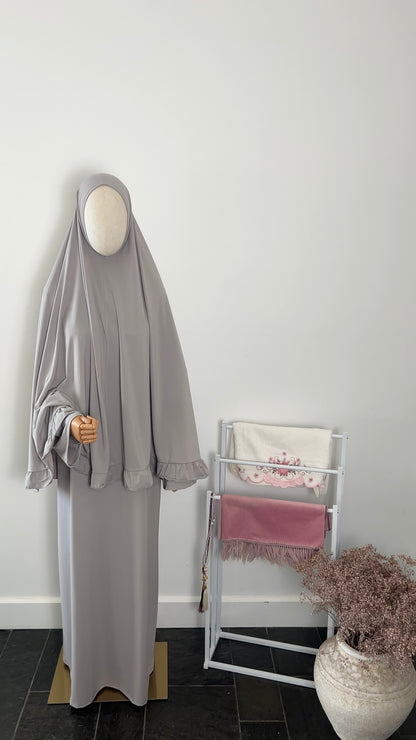 RUFFLE ABAYA KHIMAR SET LIGHT TAUPE