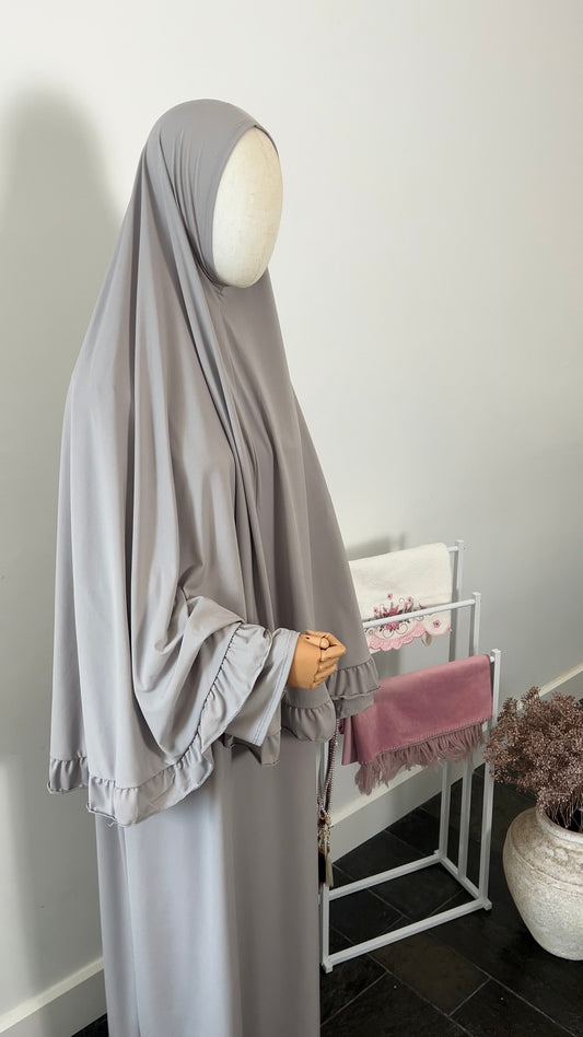 RUFFLE ABAYA KHIMAR SET LIGHT TAUPE