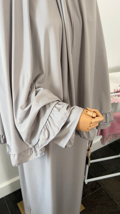 RUFFLE ABAYA KHIMAR SET LIGHT TAUPE