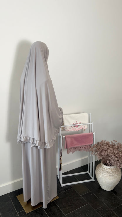 RUFFLE ABAYA KHIMAR SET LIGHT TAUPE