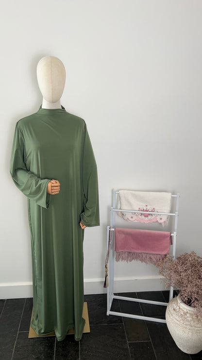 RUFFLE ABAYA KHIMAR SET APPLE GREEN