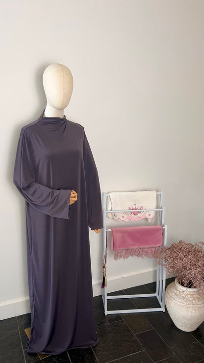 RUFFLE ABAYA KHIMAR SET PURPLE GREY