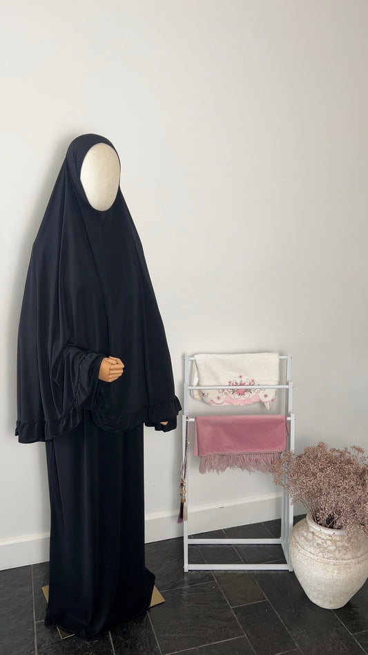 RUFFLE ABAYA KHIMAR SET BLACK