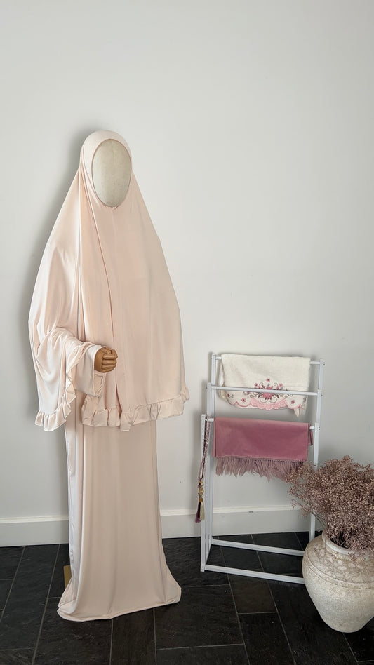 RUFFLE ABAYA KHIMAR SET BEIGE