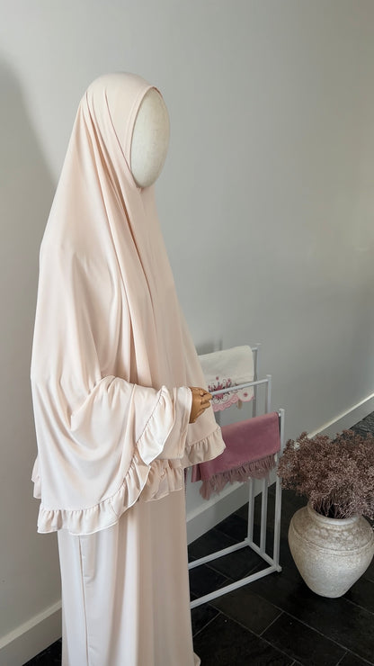 RUFFLE ABAYA KHIMAR SET BEIGE