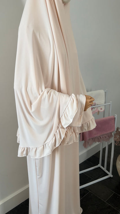 RUFFLE ABAYA KHIMAR SET BEIGE