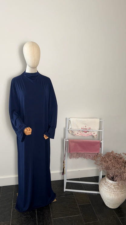 RUFFLE ABAYA KHIMAR SET NAVY