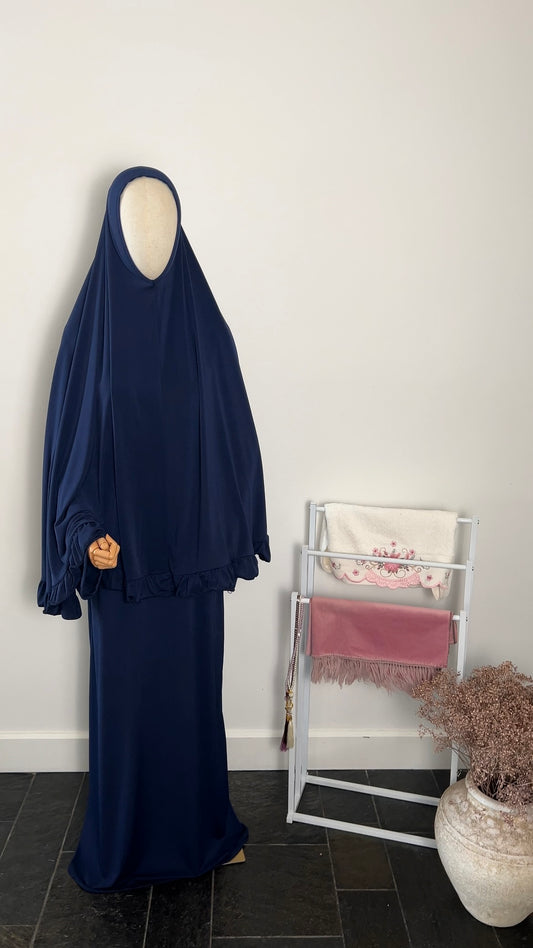 RUFFLE ABAYA KHIMAR SET NAVY
