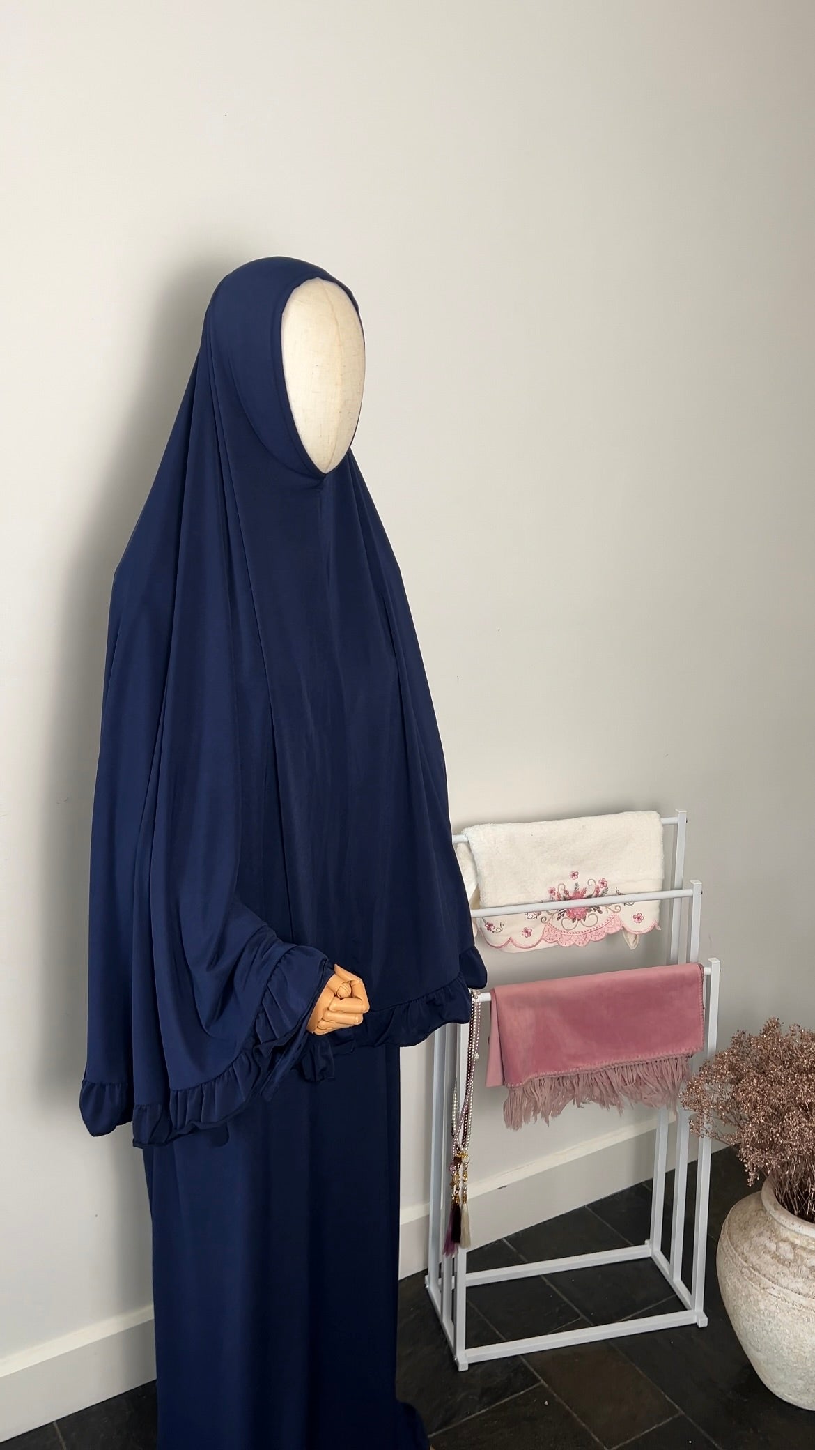 RUFFLE ABAYA KHIMAR SET NAVY