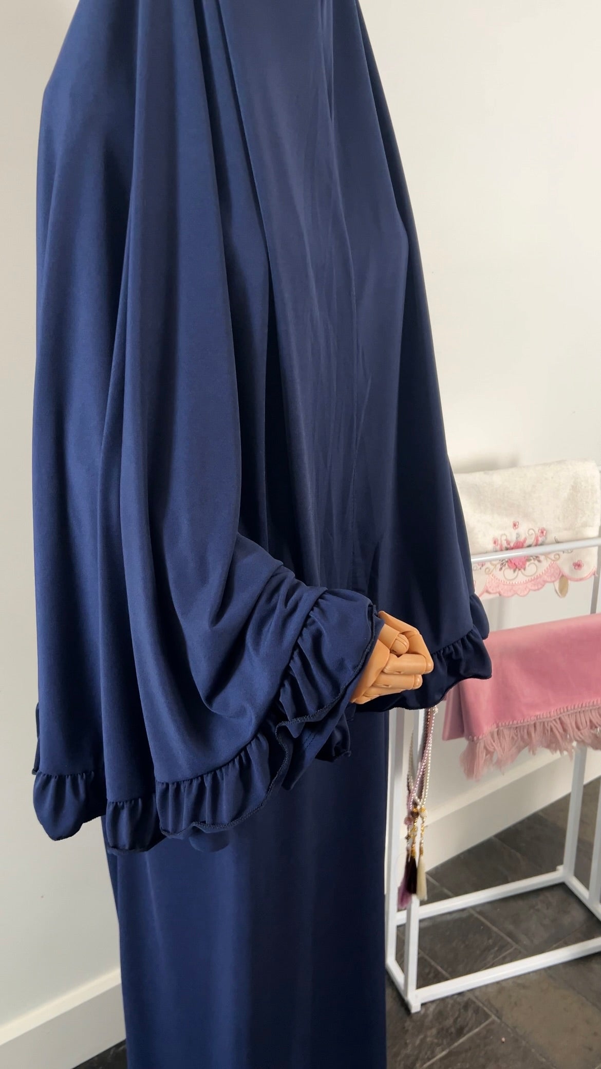RUFFLE ABAYA KHIMAR SET NAVY