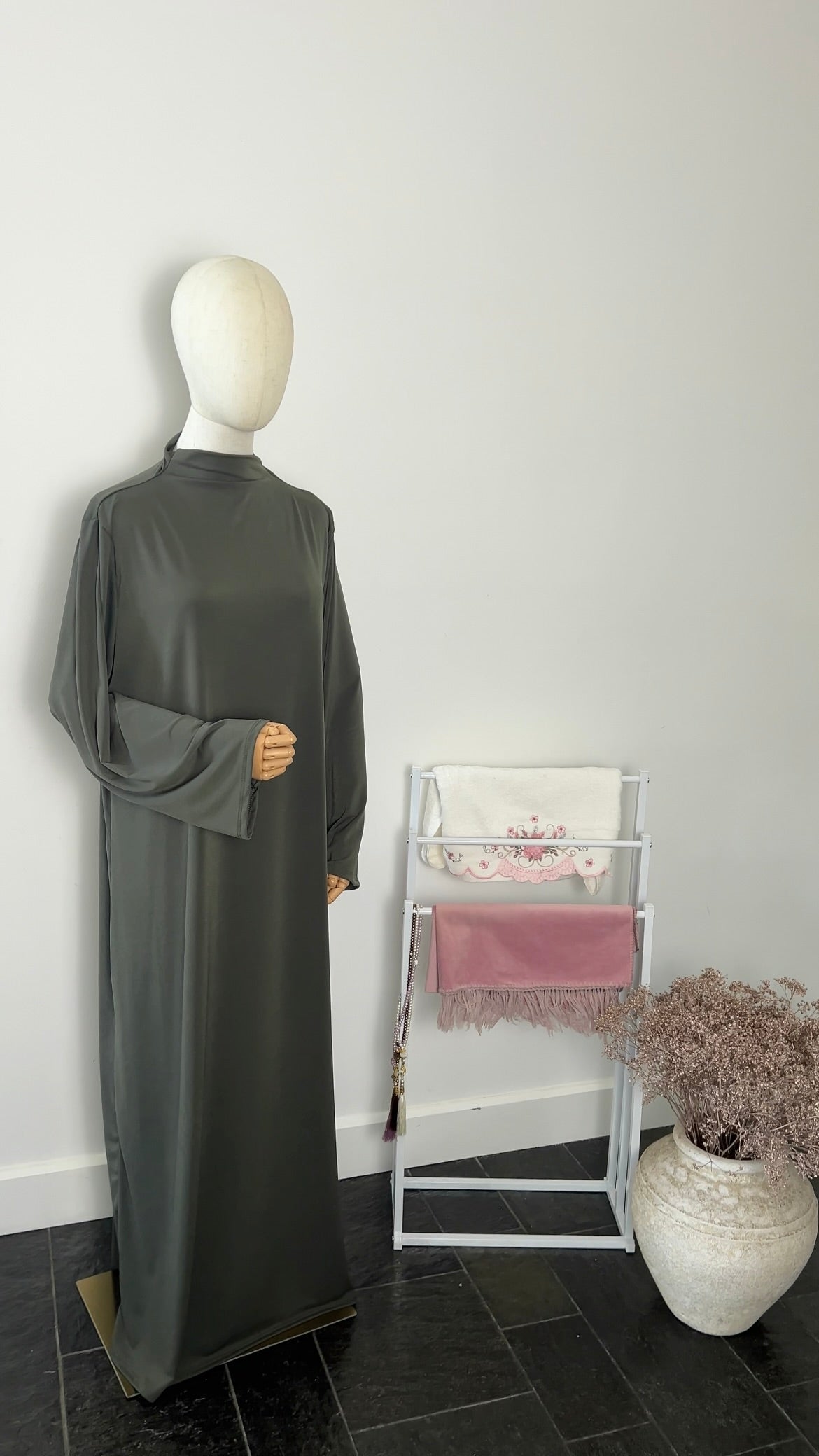RUFFLE ABAYA KHIMAR SET DARK KHAKI