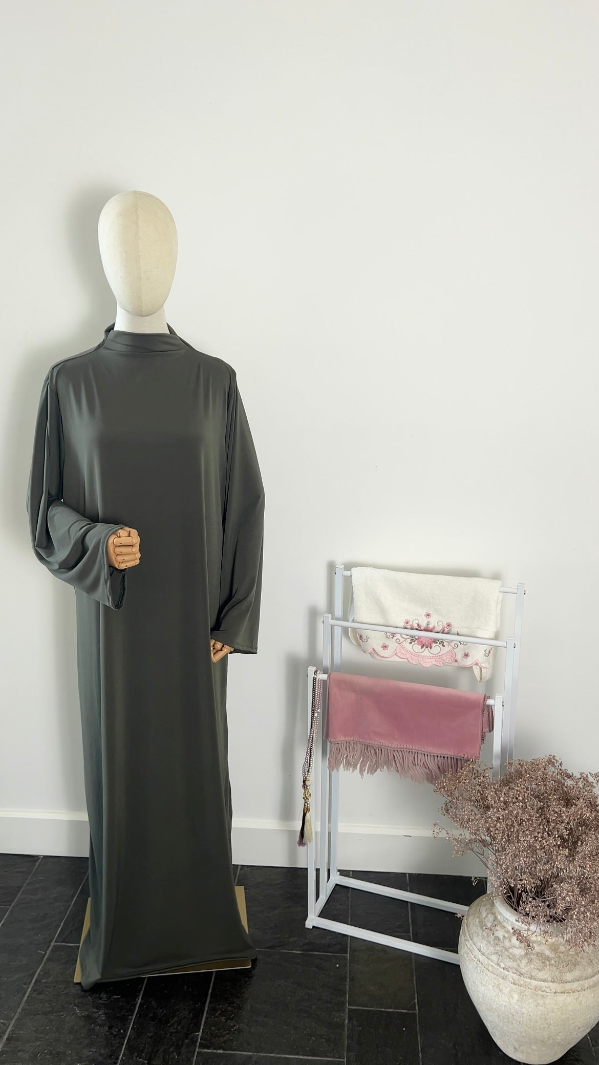 RUFFLE ABAYA KHIMAR SET DARK KHAKI