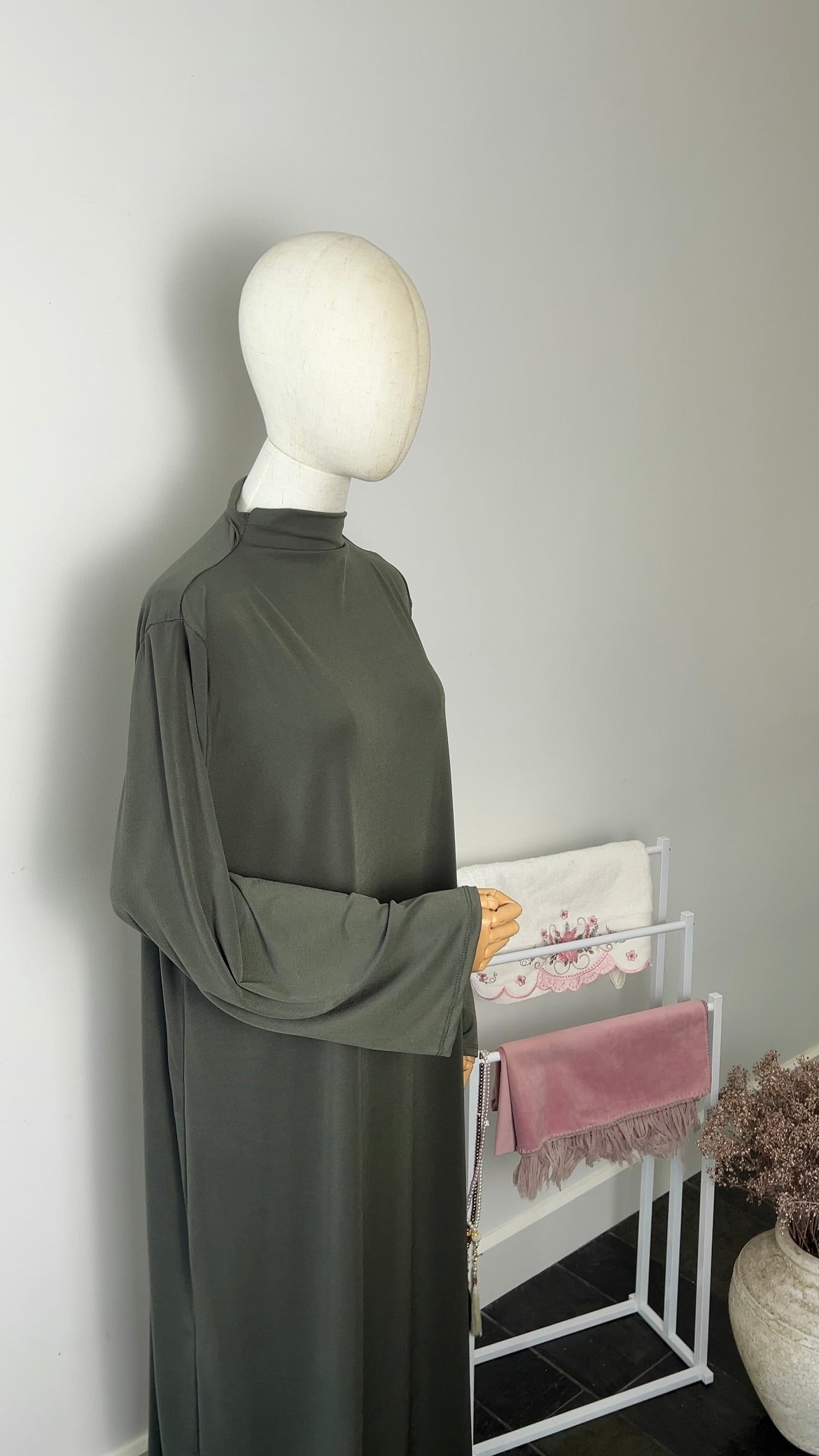 RUFFLE ABAYA KHIMAR SET DARK KHAKI