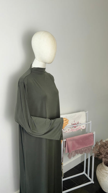 RUFFLE ABAYA KHIMAR SET DARK KHAKI
