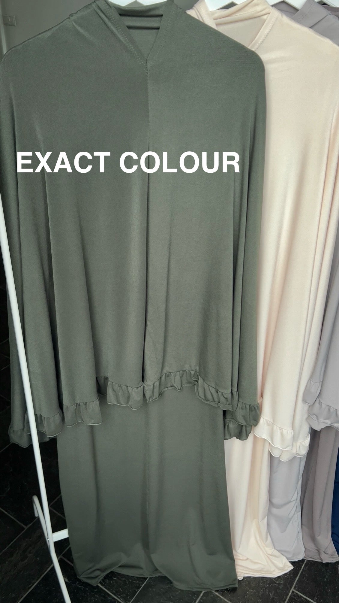 RUFFLE ABAYA KHIMAR SET DARK KHAKI
