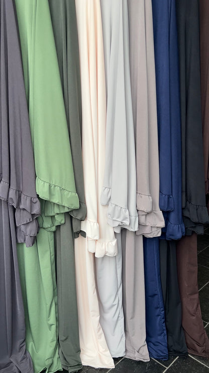 RUFFLE ABAYA KHIMAR SET LIGHT TAUPE