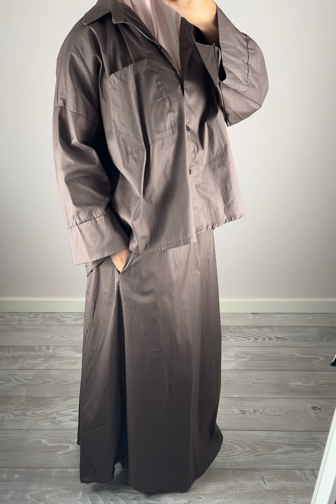 TAUPE COTTON SKIRT SET