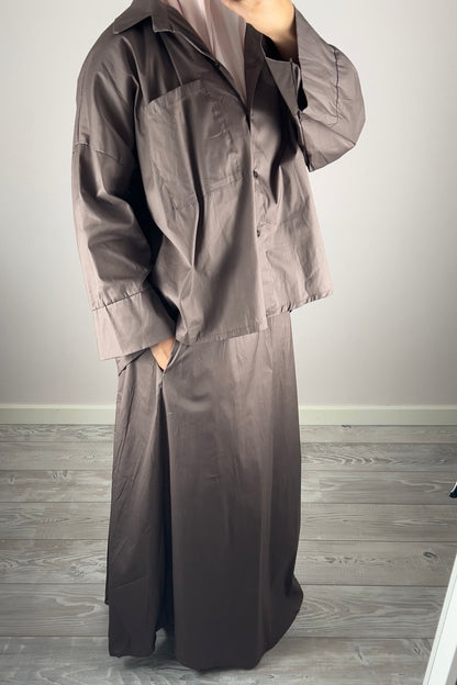TAUPE COTTON SKIRT SET