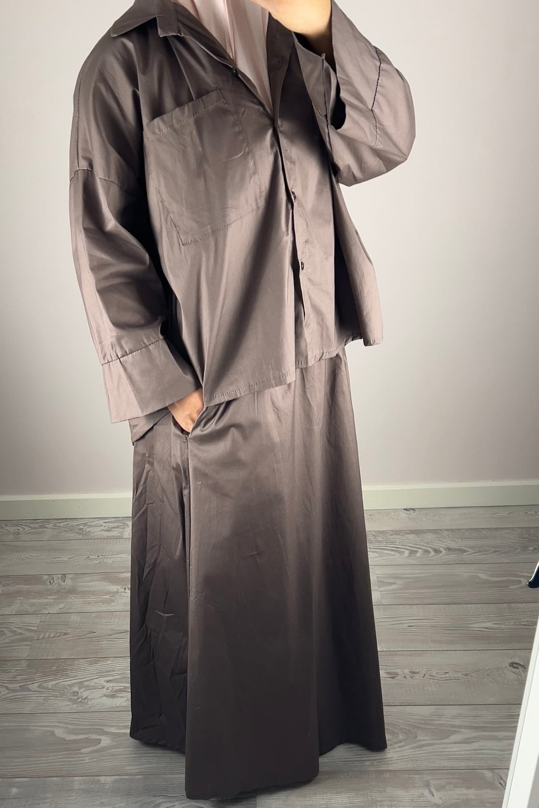 TAUPE COTTON SKIRT SET
