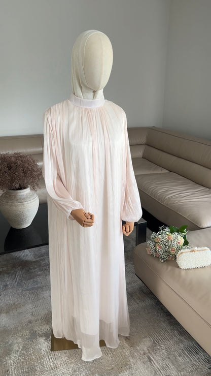 SATIN DRAPE DRESS CRÈME