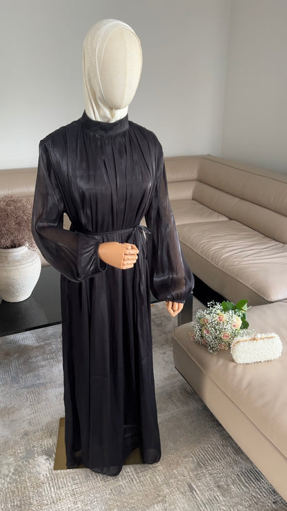 SATIN DRAPE DRESS BLACK