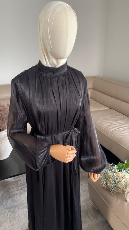SATIN DRAPE DRESS BLACK
