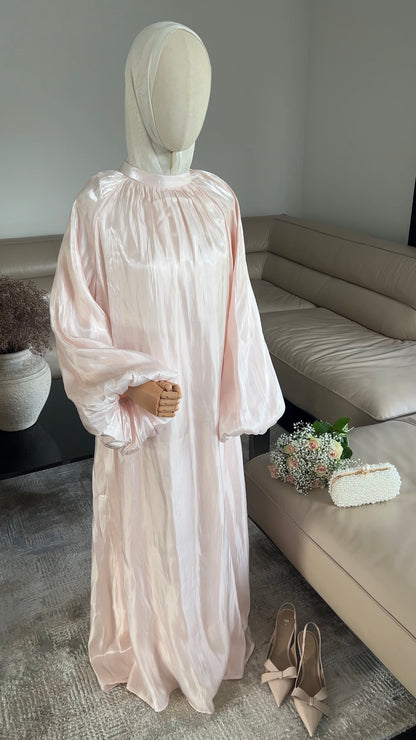 SATIN DRESS WITH BALLON SLEEVE LIGHT PINK