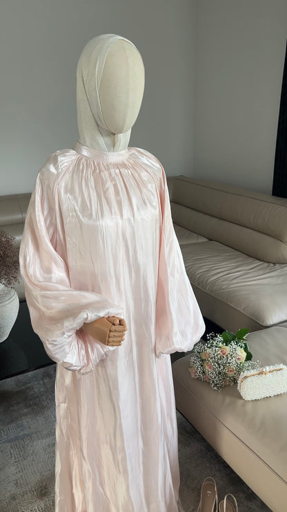 SATIN DRESS WITH BALLON SLEEVE LIGHT PINK