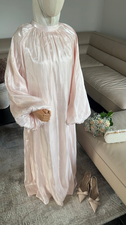 SATIN DRESS WITH BALLON SLEEVE LIGHT PINK
