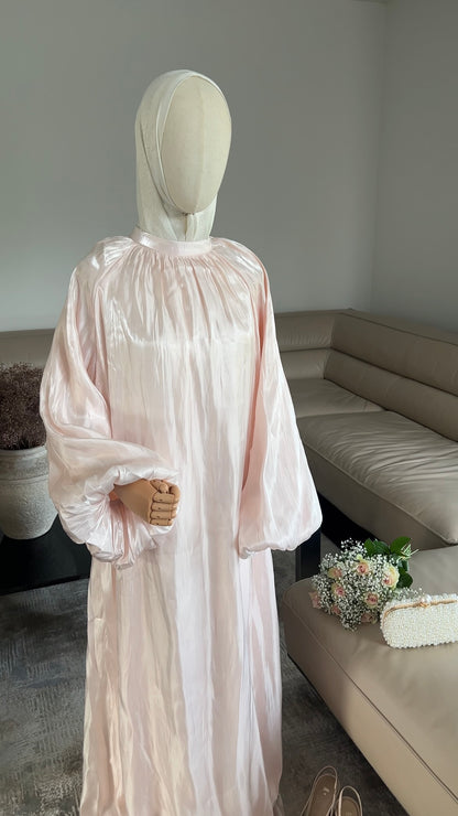 SATIN DRESS WITH BALLON SLEEVE LIGHT PINK