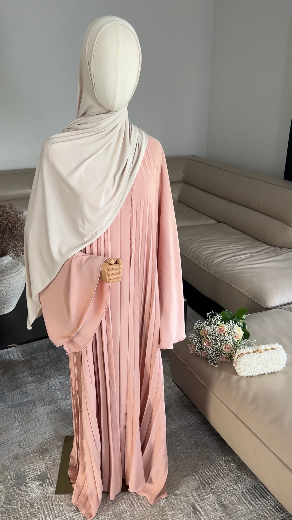 PLEATED DRESS PEACH