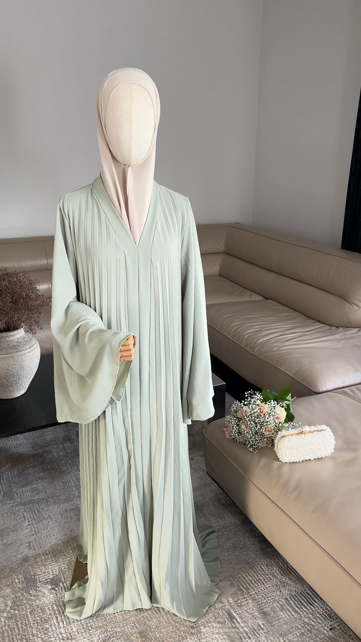 GREEN PLEATED DRESS