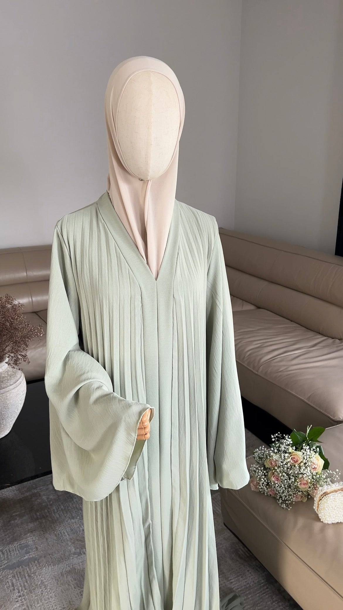 GREEN PLEATED DRESS