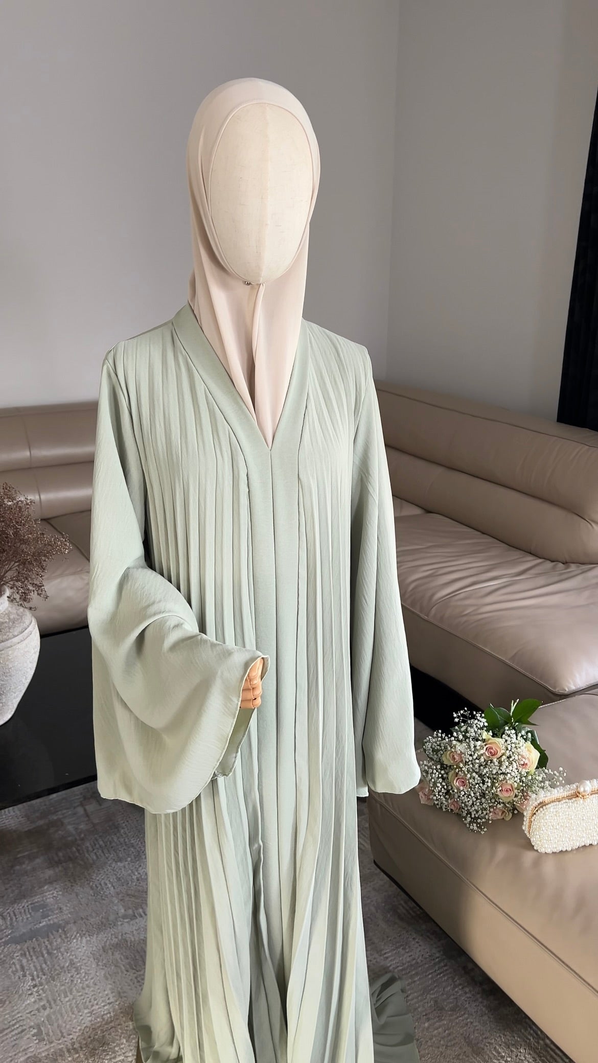 GREEN PLEATED DRESS